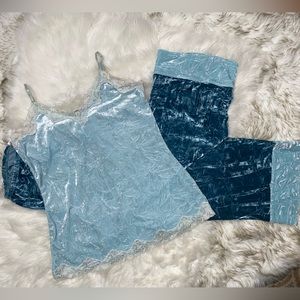Baby Blue Teal Crushed Velvet Lounge Wear Set